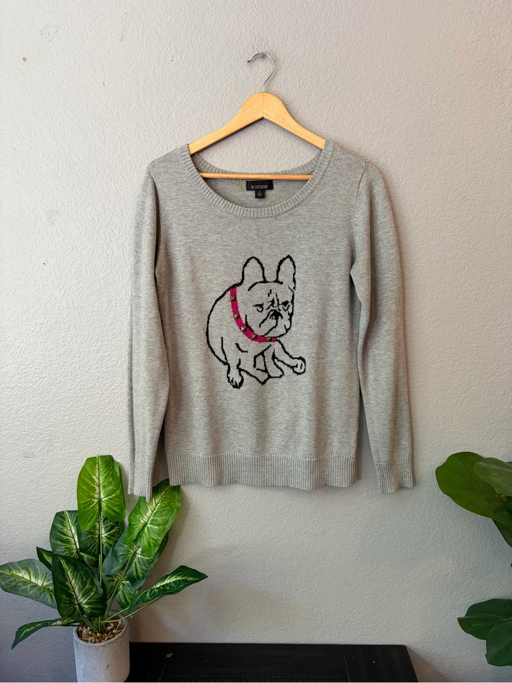 Grey French Bulldog Sweater Size Small